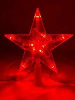 Наконечник на ёлку - Звезда светодиодная, 10 LED красная, красный корпус, 15 см х 15 см