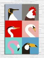 Картина по номерам на холсте животные минимализм (лебедь, пингвин, петух, фламинго) - 9279 В 20x30