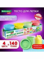 Пластилин-тесто для лепки BRAUBERG KIDS, 4 цвета, 560 г, пас