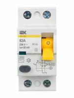 Выключатель дифференциального тока УЗО IEK 2Р 63А 30мА тип АC серия ВД1-63 MDV10-2-063-030
