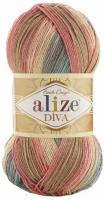 Пряжа Alize Diva Batik бежевый-коралл-лазурный-серый (7399), 100%микрофибра, 350м, 100г, 1шт