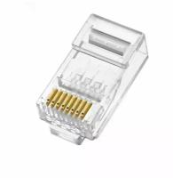 Коннектор RJ-45, разъем для витой пары Filum FL-NA-PLUG5E-1, 5E кат., 6 мкм, для одножильного и многожильного кабеля, уп/100 шт