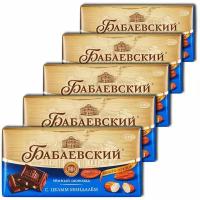 Шоколад Бабаевский "Миндаль", темный шоколад с цельным миндалем, 90 г, 5 шт
