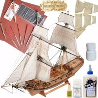 Бригантина Феникс Улучшенная, модель парусного корабля, М.1:72, подарочный набор для сборки + паруса + подставка + инструменты + краска, лак и клей