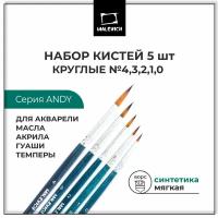 Комплект кистей из синтетики Andy, круглая №0, 1, 2, 3, 4