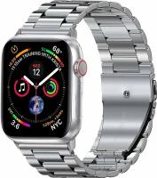 Блочный стальной ремешок для часов Apple Watch 1-9, SE 38-40-41 мм / Матовый металлический браслет на Эпл Вотч 1, 2, 3, 4, 5, 6, 7, 8 СЕ / Серебро