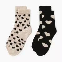 Набор носков (2 пары) Kaftan "В сердечко" женский, цвет черный, бежевый, размер 36-39 (23-25 см)
