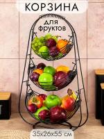Корзина/ ваза для фруктов/ фруктовница EL CASA "Черная" трехъярусная, 35,5*26*55,5 см