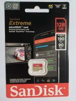 Карта памяти SanDisk Extreme microSDXC 128 ГБ Class10 UHS Class 3 V30 A2 чтение 190 Mb/s запись 90 Mb/s (Go Pro, dji, дроны)