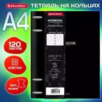 Тетрадь на кольцах со сменным блоком А4 240х310 мм, 120 листов, под кожу Black, Brauberg Vista, 404512