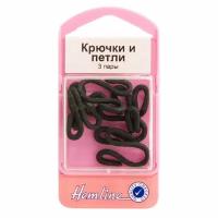 Крючки и петли черные 3 пары 25 мм 3 пары HEMLINE 402. B