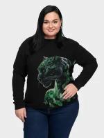 Свитшот флисовый с принтом Пантера изумруд PLUS Size 3XL