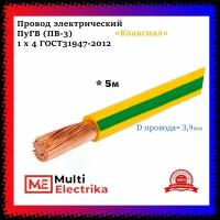 Провод электрический ПуГВнг-LS (ПуГВ, ПВ-3) 1 х 4 ГОСТ31947-2012 5 метров многопроволочная жила желто-зеленый