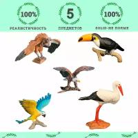 Набор фигурок птиц серии "Мир диких животных": орел, попугай ара, аист, тукан, стервятник (набор из 5 фигурок)