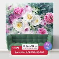 Фотообои на стену первое ателье "Букет из розовых и белых роз" 200х160 см (ШхВ), флизелиновые Premium