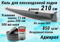 Набор киль на лодку ПВХ 210 см, клапан Адмирал, клей 500 мл, Лента ПВХ для усиления дна лодок 11см х 250см