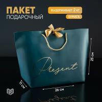 Пакет подарочный с бантом "Present", 26 х 25 х 11 см