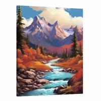 Интерьерная картина 50х70 "Горы и осень: ковер из ярких красок"