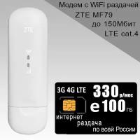 Модем ZTE MF79U (RU) + сим карта для интернета и раздачи, 100ГБ за 330р/мес