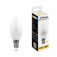 FERON Лампа светодиодная FERON, С37, 9 Вт, Е14, 2700 К, теплый белый