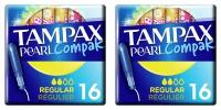 Tampax Compak Тампоны женские гигиенические с аппликатором Regular Duo 16шт. 2 уп