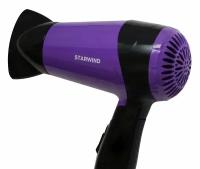 Фен STARWIND SHP6102, дорожный, 1600Вт, черный и фиолетовый
