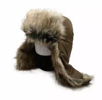 Шапка-ушанка зимняя с маской Huntsman Евро Енот для зимней рыбалки и охоты, ткань Taslan, цвет коричневый (р.56-58)