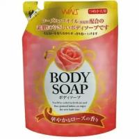 Nihon Detergent Крем-мыло для тела Wins Body Soap Rose с розовым маслом и богатым ароматом 340 г, мягкая упаковка