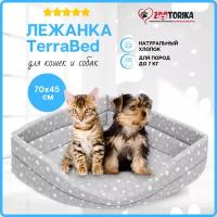 Лежанка для кошек и собак TerraBed угловая "Звездопад", серая, 70х45 / Лежак для животных мелких пород