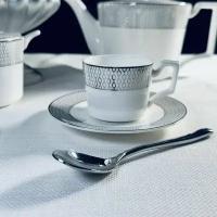 Кофейный набор на 6 персон 12 предметов Lenardi Севилья серебро чашки 110мл, блюдца, костяной фарфор