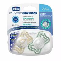 Chicco пустышка Physio Light,2шт.,2-6мес.,силикон, светящаяся