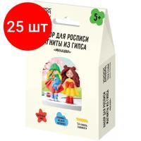 Комплект 25 шт, Набор для росписи из гипса ТРИ совы "Милашки", магниты, 2 фигурки, с красками и кистью, картонная коробка