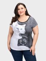 Футболка женская с принтом Инь Янь Кошки PLUS Size Белый 4XL