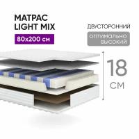 Матрас 80х200 Light Mix, независимые пружины, анатомический, ортопедический, двусторонний