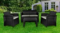 Набор садовой мебели ECODECOR ротанг черный: диван, стол, 2 кресла с подушками