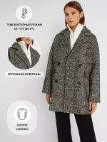 Укороченное пальто оверсайз силуэта без утеплителя с узором в полоску, цвет Черный, размер L