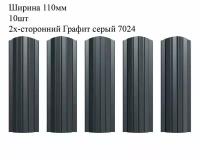 Штакетник металлический Полукруглый профиль, ширина 110мм, 10штук, длина 0,8м, цвет Графит серый RAL 7024/7024, двусторонний