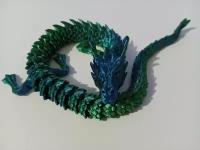 Китайский дракон, подвижная антистресс игрушка, символ 2024 года, зелено-синий
