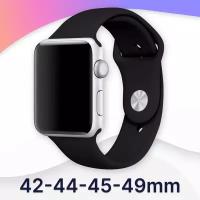 Силиконовый ремешок для Apple Watch 42-44-45-49 mm, Series 1-9, SE, Ultra / Сменный браслет (Sport Band) для смарт часов Эпл Вотч 42-49 мм (Black S)