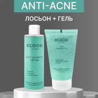 Гель для умывания BLOOM Cosmetics для жирной кожи, 150 мл + Тоник для лица с AHA Кислотами, 200 мл