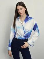 Zarina Атласная блузка, цвет Синий абстракция, размер L (RU 48), 4123029329-203
