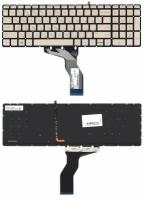 Клавиатура (keyboard) для ноутбука HP Pavilion 15-ab, 15-ab000, 15-ab100, 15-ak, 15-bc, 17-ab, 17-g, Omen 15-ax032TX, золотая с подсветкой