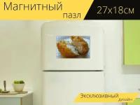 Магнитный пазл "Куриные наггетсы, курица, панированный" на холодильник 27 x 18 см