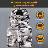 Жилет мужской утепленный камуфляж (цвет WhiteCAMO размер 3XL) с капюшоном, с карманами, для охоты и рыбалки