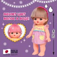 Игровой набор с куклой Kawaii Mell 512753 Милая Мелл Малышка 26 см, с бутылочкой и расческой, меняет цвет волос в воде на розовый
