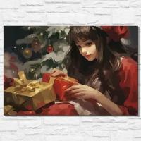 Картина по номерам на холсте новый год рождеством (зима, девушка, елка, эстетика) - 12808 40х60