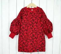 Платье Baby Boom "Сердечки на красном" для девочек, размер 104