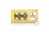 Ferrero Rocher из молочного шоколада, с начинкой из крема и лесного ореха, 75 г, картонная коробка, 6 шт. в уп