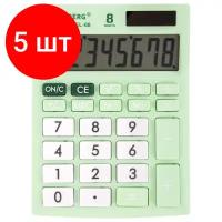 Комплект 5 шт, Калькулятор настольный BRAUBERG ULTRA PASTEL-08-LG, компактный (154x115 мм), 8 разрядов, двойное питание, мятный, 250515