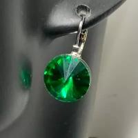 Серьги бижутерия с кристаллами Swarovski rivoli 14 мм цвет emerald (изумрудный)